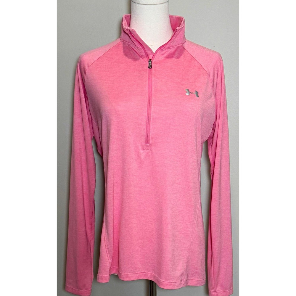 Under Armour HeatGear Women's L Pink 1/4 Zip Mock Neck Long Sleeve Athletic